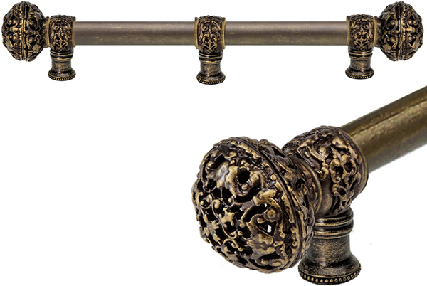 Juliane Grace 12'' cc with 5/8'' smooth center long pull & center brace large finial in Antique Brass. 5607-3