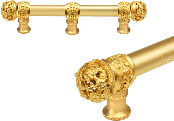 Juliane Grace 6'' cc with 5/8'' smooth center long pull & center brace small finial in Gilded Mercury. 5615-8