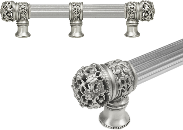 Juliane Grace 6'' cc with 5/8'' reeded center long pull & center brace small finial in Satin. 5615R-11