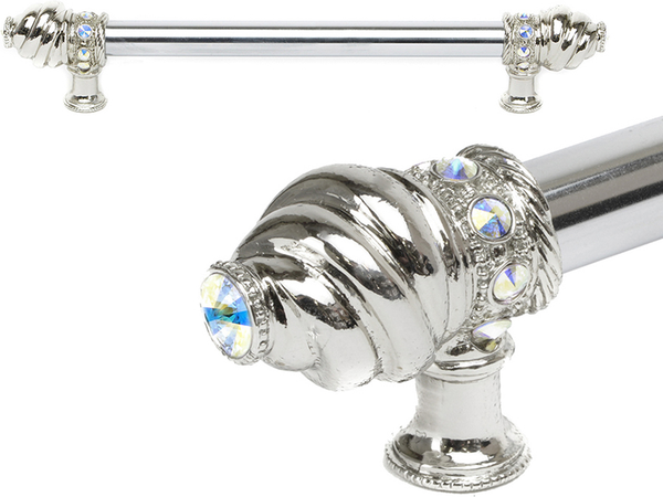 Caché 9'' cc with 5/8'' smooth center long pull with 16 rivoli Swarovski Aurore Boreale Crystals 5671-24AB
