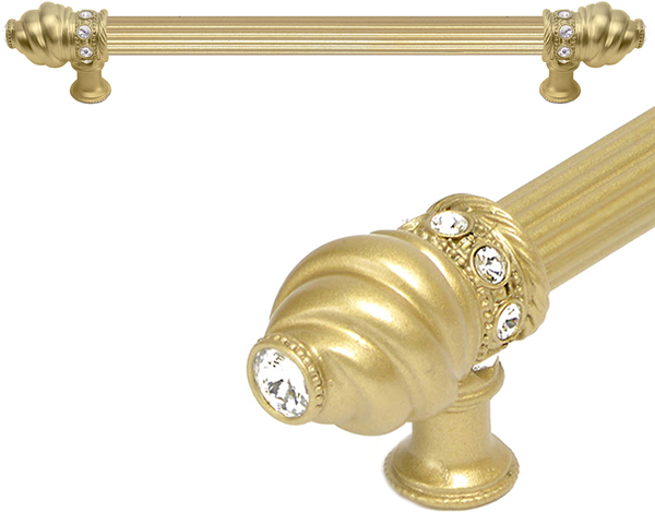 Caché 9'' cc with 5/8'' reeded center long pull with 16 rivoli Swarovski Clear Crystals in Soft Gold 5671R-27C