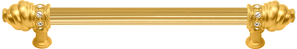 Caché 9'' cc with 5/8'' reeded center long pull with 16 rivoli Swarovski Clear Crystals in Gilded Mercury. 5671R-8C