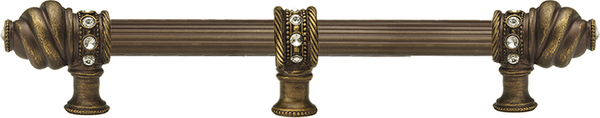Caché 12'' cc with 5/8'' reeded center long pull & center brace with 16 rivoli Swarovski Clear Crystals in Antique Brass. 5677R-3C