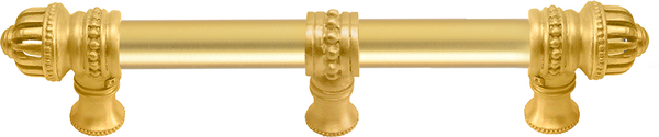 Cricket Cage 6'' cc with 5/8'' smooth center long pull & center brace large finial in Gilded Mercury. 5685-8