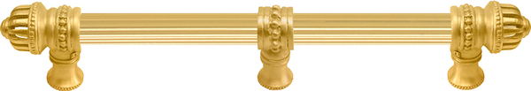 Cricket Cage 9'' cc with 5/8'' reeded center long pull & center brace large finial in Gilded Mercury. 5686R-8