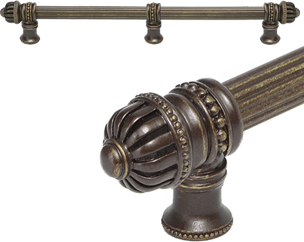 Cricket Cage 18'' cc with 5/8'' reeded center long pull & center brace large finial in Antique Brass. 5688R-3