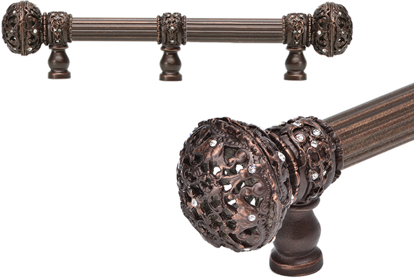 Juliane Grace 6'' cc with 5/8'' reeded center long pull large finial w/ 65 Swarovski Clear Crystals with center brace 5695R-22C