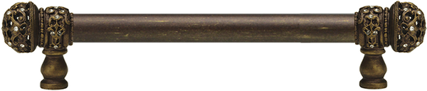 Juliane Grace 9'' cc with 5/8'' smooth center long pull small finial with clear Swarovski crystals in Antique Brass. 5701-3C