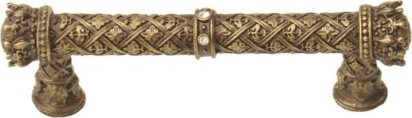 Crowning Glory Queen Anne Carpe Diem 6131-3C Antique Brass Queen Anne 4'' cc pull w/ Swarovski Crystals 6131-3C