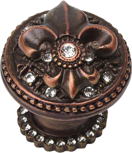 Versailles 7605H-22C Oil Rub Bronze large round knob Fleur De Lys w/ Swarovski Crystals and halo platform 7605H-22C