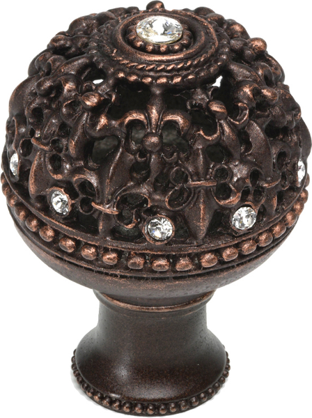 Versailles 7612B-22C Oil Rub Bronze large round knob Fleur De Lys open basket w/ Swarovski Crystals and flared foot 7612B-22C