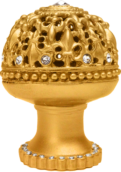 Versailles 7612H-8C Gilded Mercury large round knob Fleur De Lys open basket w/ Swarovski Crystals and halo platform 7612H-8C