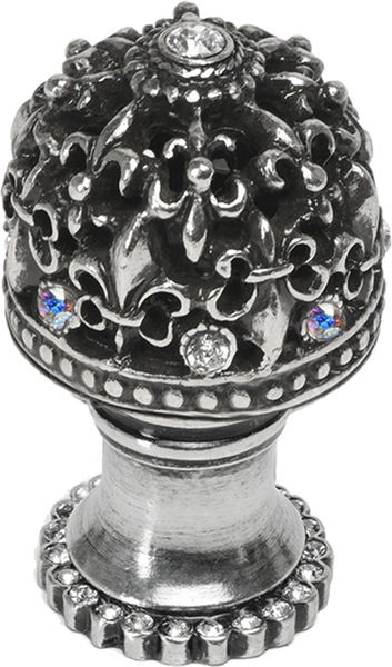 Versailles 7613H-9CAB Chalice medium round knob Fleur De Lys open basket w/ Swarovski Crystals and halo platform 7613H-9CAB