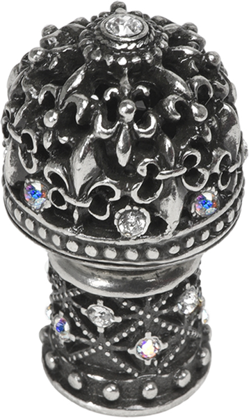 Versailles 7616-9CAB Chalice medium round knob Fleur De Lys open basket decorative column foot w/ Swarovski Crystals 7616-9CAB