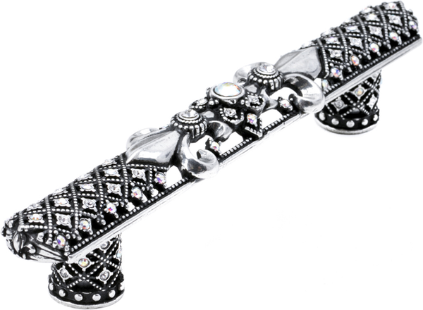 Versailles 7638-9CAB Chalice 5'' cc large pull Fleur De Lys w/ Swarovski Crystals and decorative column feet 7638-9CAB