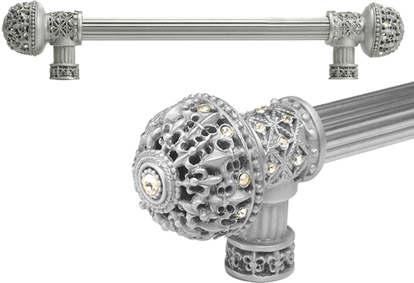 Versailles 7647R-23AB Chrysalis Fleur De Lys 9'' cc long pull large finial w/ Swarovski Crystals w/ 5/8'' reeded center 7647R-23AB