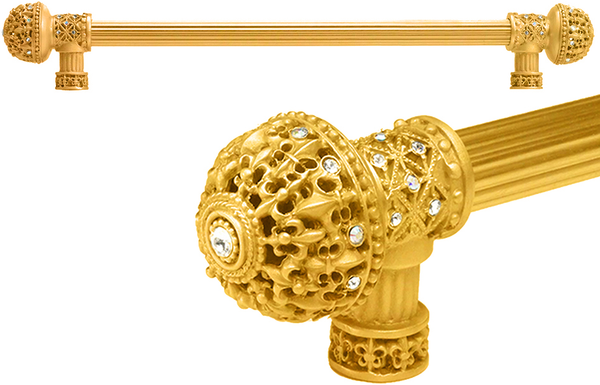 Versailles 7649R-8CAB Gilded Mercury Fleur De Lys 18'' cc long pull large finial w/ Swarovski Crystals w/ 5/8'' reeded center 7649R-8CAB