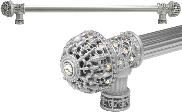 Versailles 7650R-23AB Chrysalis Fleur De Lys 22'' cc long pull large finial w/ Swarovski Crystals w/ 5/8'' reeded center 7650R-23AB