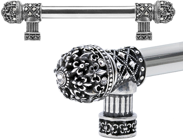 Versailles 7653-9C Chalice Fleur De Lys 6'' cc long pull small finial w/ Swarovski Crystals w/ 5/8'' smooth center 7653-9C