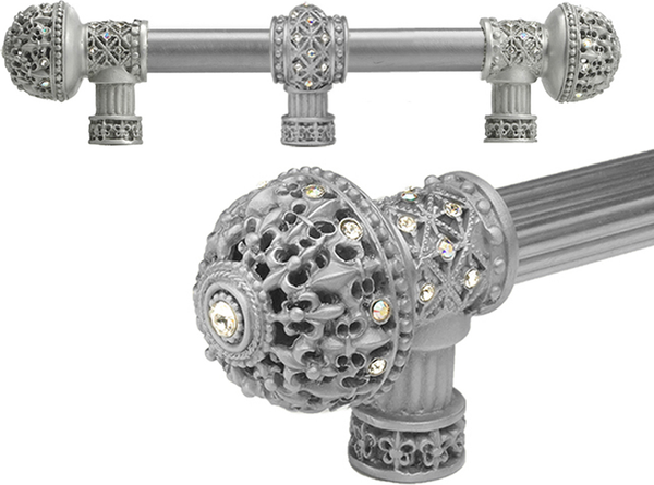 Versailles 7660-23AB Chrysalis Fleur De Lys 6'' cc long pull large finial w/ Swarovski Crystals w/ 5/8'' smooth center w/ center brace 7660-23AB