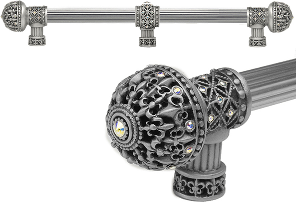 Versailles 7663R-11AB Satin Fleur De Lys 18'' cc long pull large finial w/ Swarovski Crystals w/ 5/8'' reeded center w/ center brace 7663R-11AB