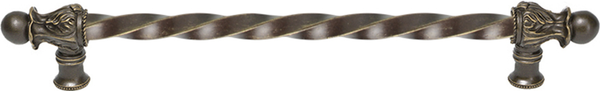 Acanthus 12'' cc with 3/8'' twist bar long pull Romanesque style in Antique Brass. 823-3