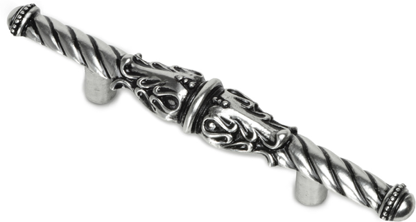 Acanthus 3'' cc pull Romanesque style in Gilded Mercury. 832-9