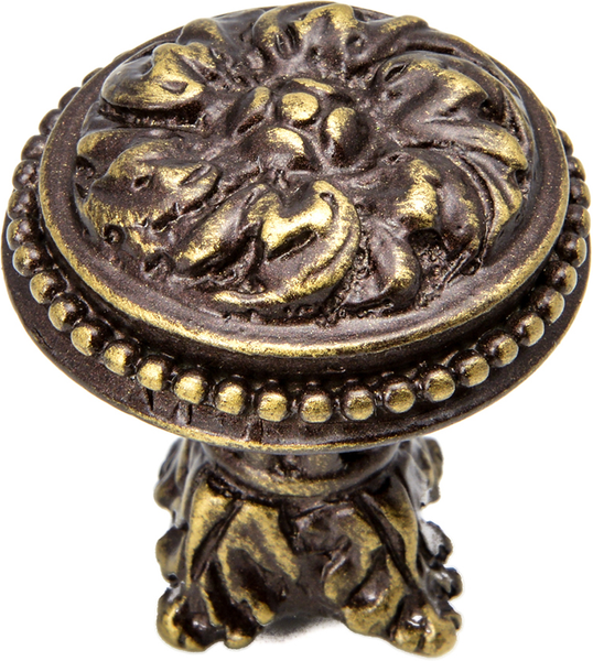 Acanthus & beaded large knob with column base Rosette style in Antique Brass. 851-3