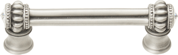 Caché double 3'' cc pull with flared foot with 2 rivoli Swarovski Clear Crystals in Satin. 861B-11C