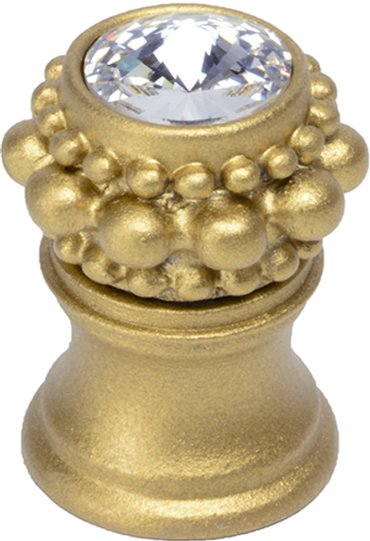 Caché small round knob with flared foot with a rivoli Swarovski Clear Crystal in Soft Gold. 865B-27C