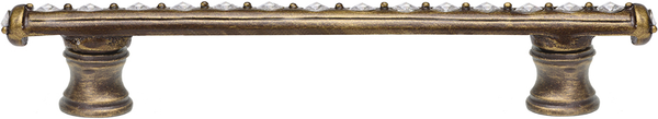 Caché 4'' cc pull with flared feet with center of Swarovski Clear Crystals in Antique Brass. 871B-3C