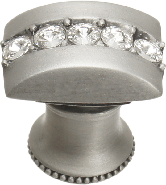 Caché rectangle knob with flared foot with center of 5 rivoli Swarovski Clear Crystals in Satin. 872B-11C