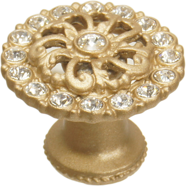 Caché medium round knob with flared foot with Swarovski Clear Crystals in Soft Gold. 873-27C
