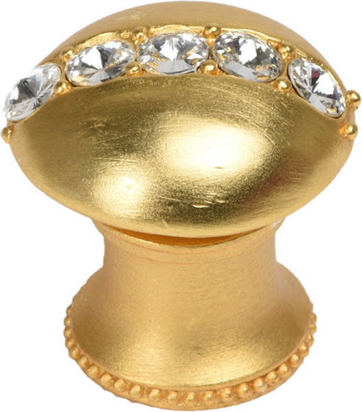 Caché round knob with flared foot with center of 5 rivoli Swarovski Clear Crystals in Gilded Mercury 874B-8C