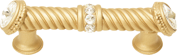 Caché 3'' cc large pull with end & center 7 rivoli Swarovski Clear Crystals in Soft Gold. 878-27C