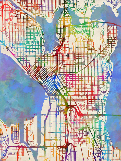 Seattle Washington Map Poster Art Print