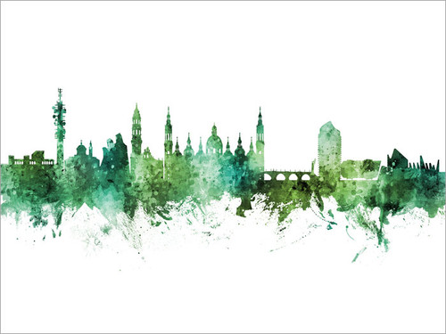 Zaragoza Spain Skyline Cityscape Poster Art Print