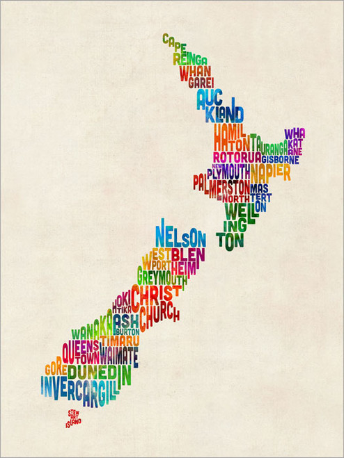 New Zealand Map Poster Art Print