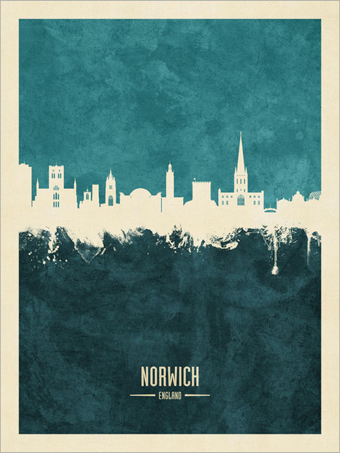 Norwich England Skyline Cityscape Poster Art Print