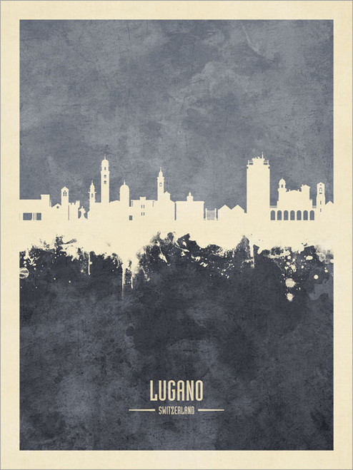 Lugano Switzerland Skyline Cityscape Poster Art Print