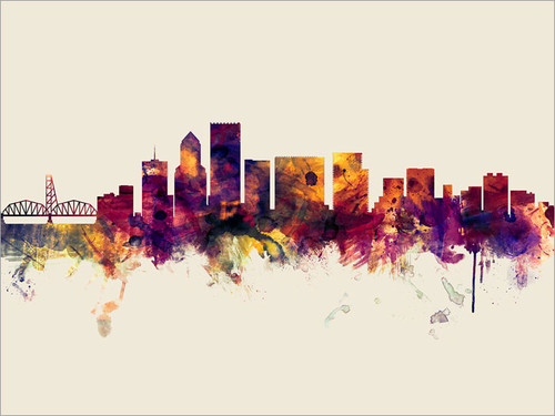 Portland Oregon Skyline Cityscape Poster Art Print