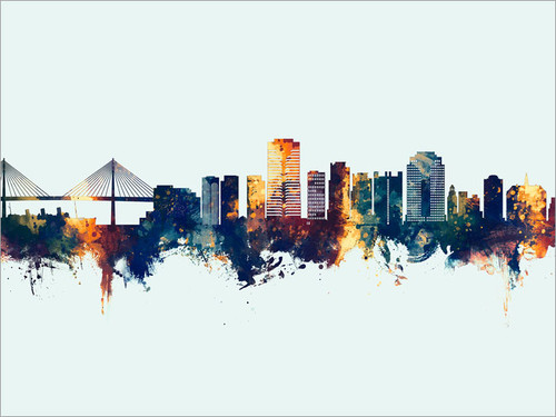 Long Beach California Skyline Cityscape Poster Art Print