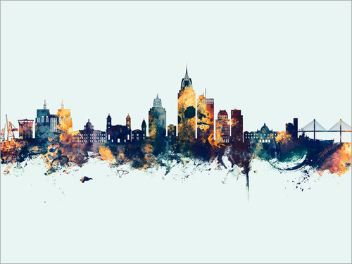 Mobile Alabama Skyline Cityscape Poster Art Print