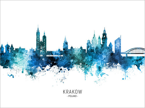 Krakow Poland Skyline Cityscape Poster Art Print