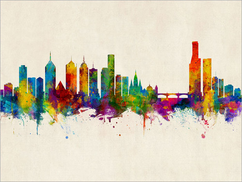 Melbourne Australia Skyline Cityscape Poster Art Print