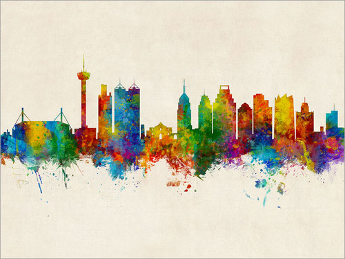 San Antonio Texas Skyline Cityscape Poster Art Print