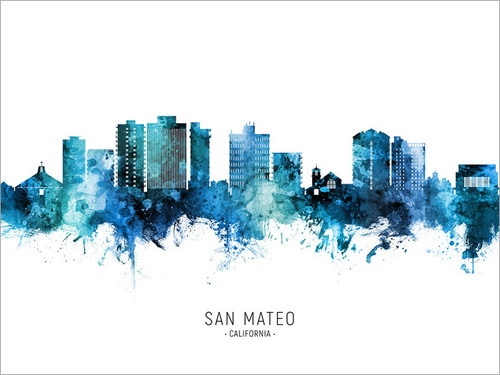 San Mateo California Skyline Cityscape Poster Art Print