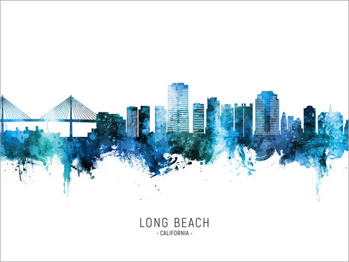 Long Beach California Skyline Cityscape Poster Art Print