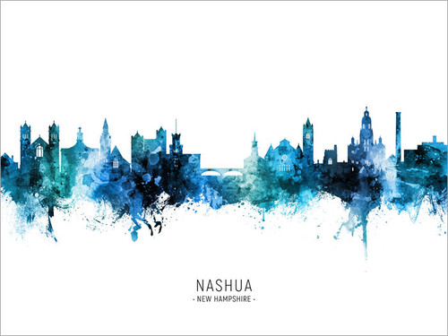 Nashua New Hampshire Skyline Cityscape Poster Art Print