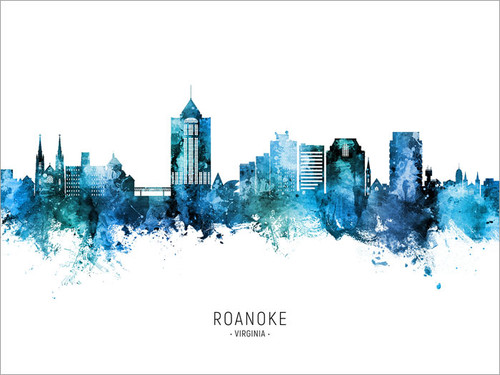 Roanoke Virginia Skyline Cityscape Poster Art Print